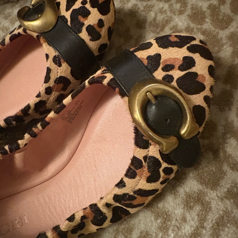 Coach Leopard Print Flats with Gold Buckle